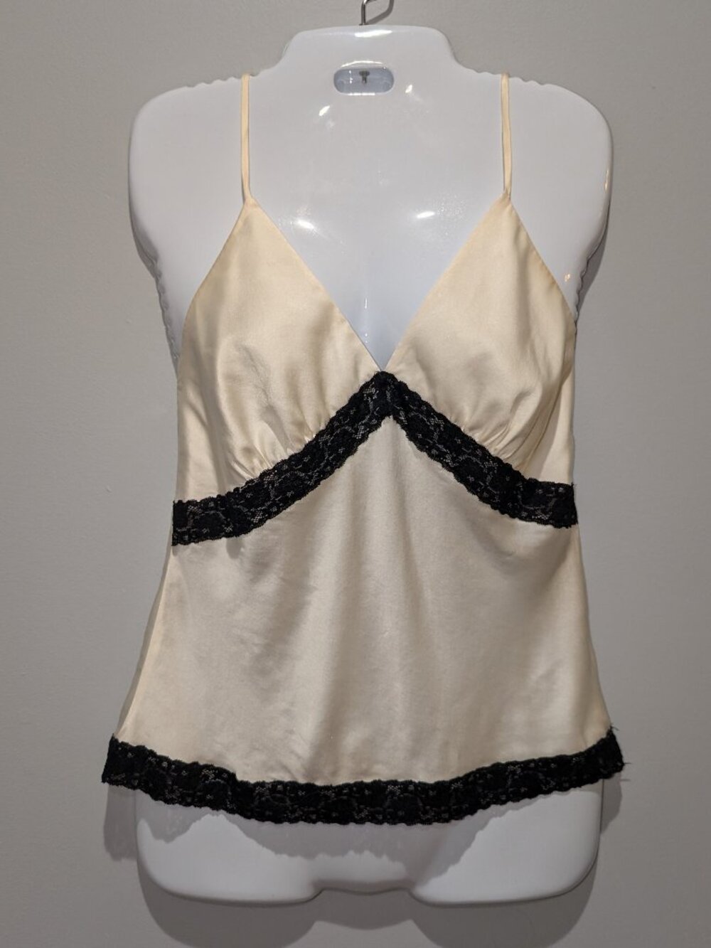 MEXX Ivory 100% Silk Camisole Black Lace Trim β XS